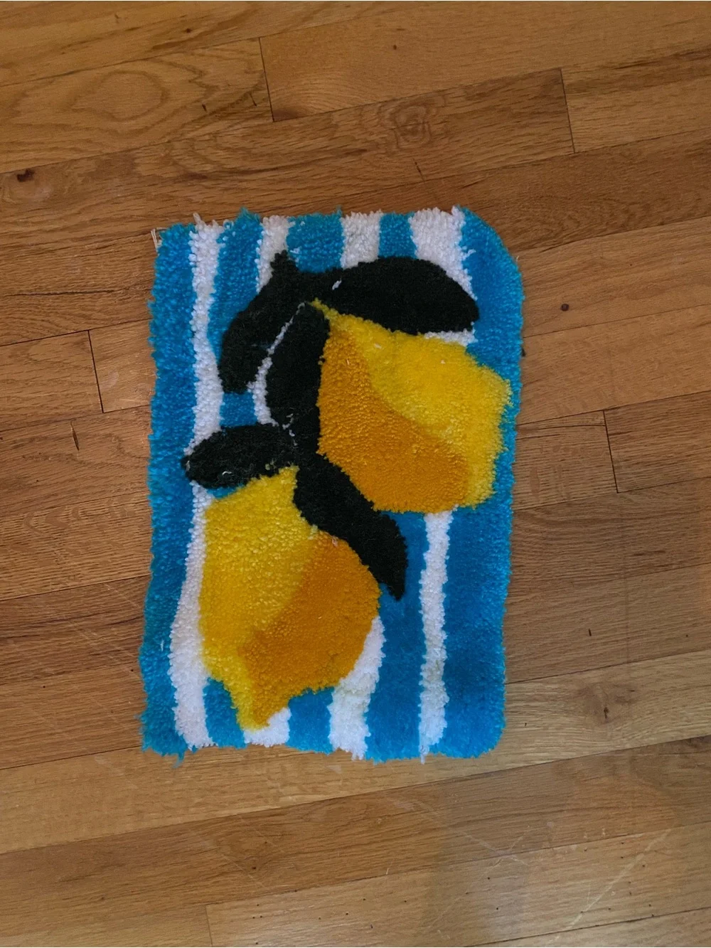 Blue Stripe Lemon Wall Accent Rug - Yellow & Black Design